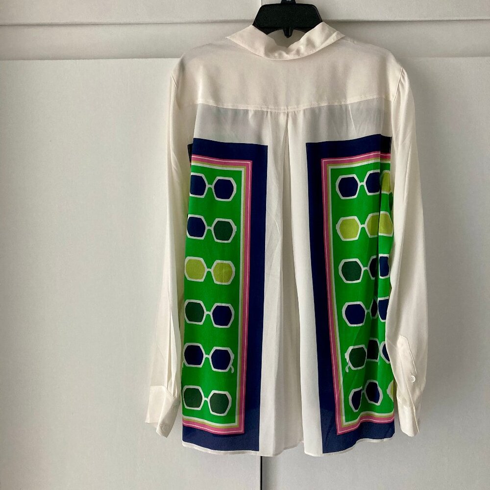 NWOT Trina Turk Redondo Long Sleeve SILK Blouse, Medium, Geometric, Button-Up - Picture 11 of 15